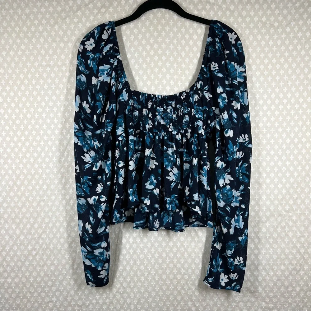 Abercrombie & Fitch Blue‎ White Floral Puff Sleeve Top